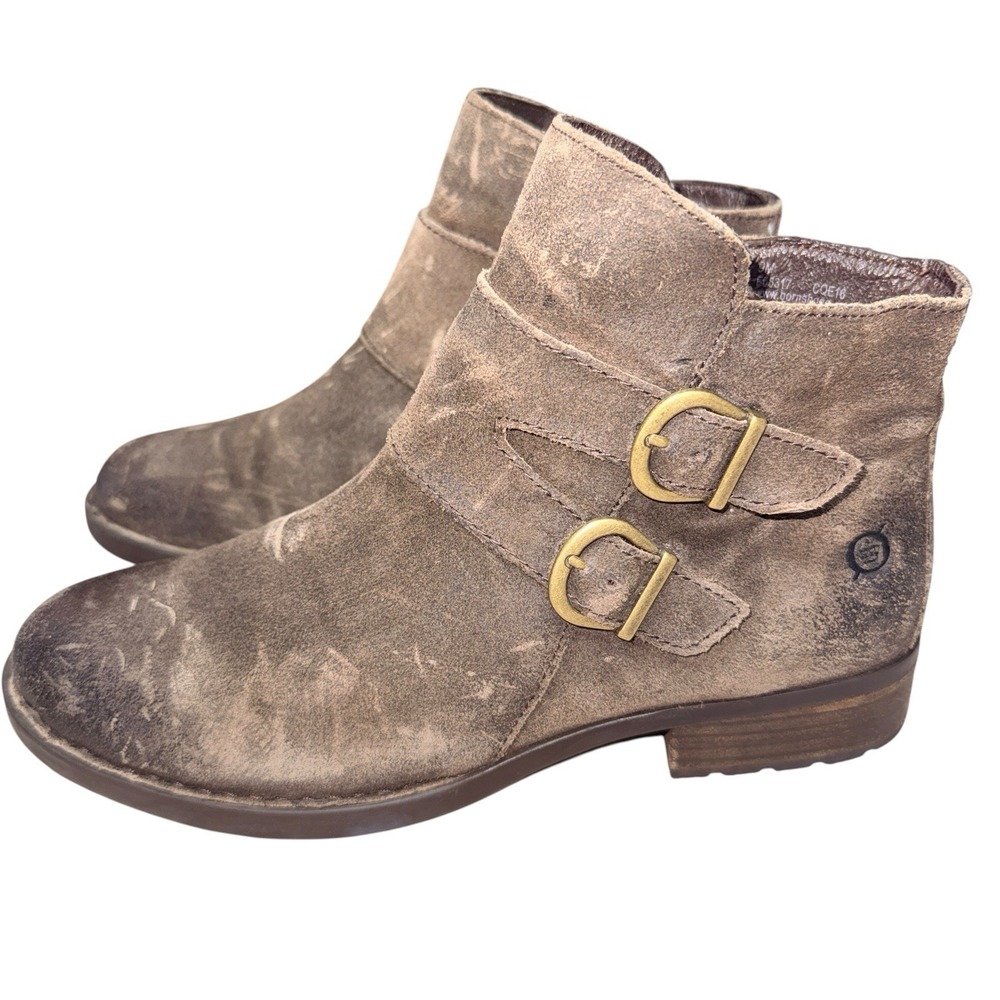 Born Concept Prugna Distressed F06317 Brown Suede Leather Booties Women's Size 9